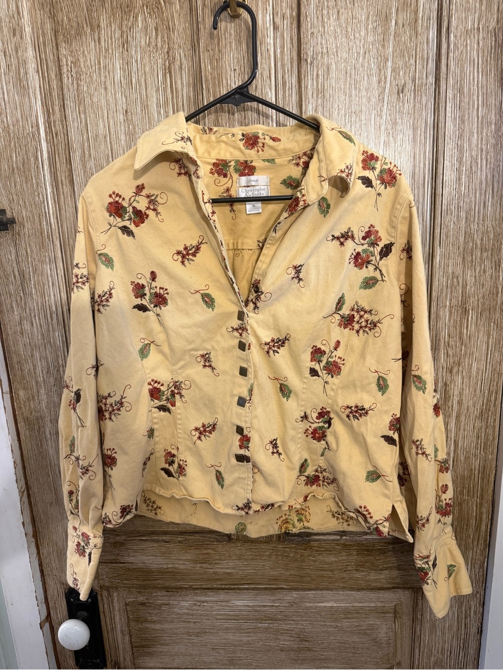 Christopher & Banks Cream Floral Button-Front Women's Blouse